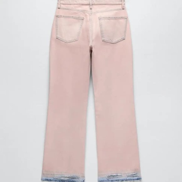 Zara Raw Hem Flare Pink Blue Acid Wash Mid Rise Jeans Denim Y2K 90s Size 6 - Picture 12 of 14